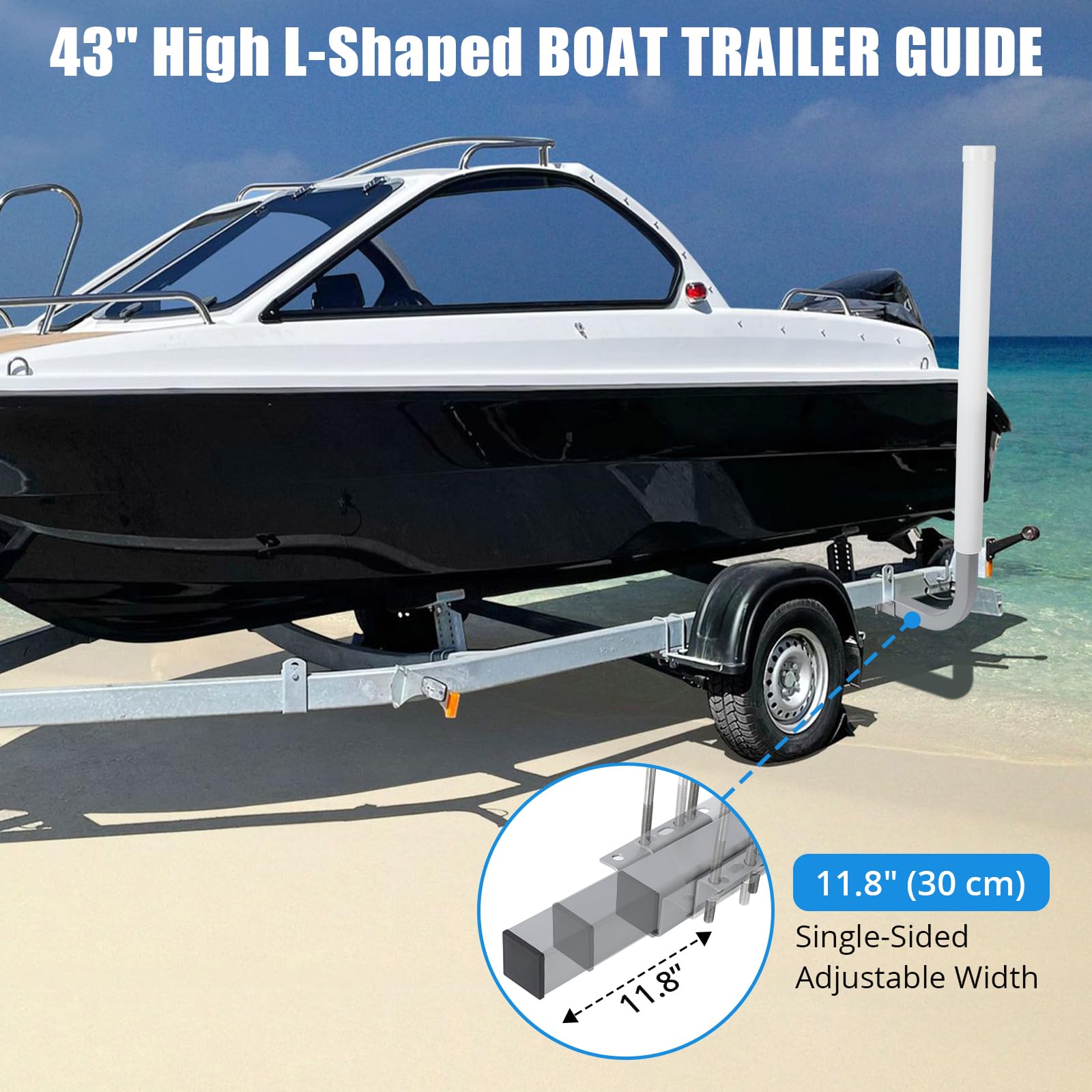 Garvee 40" 2PCS Boat Trailer Guide, Adjustable width Trailer Guide Poles, Rustproof Steel Trailer Guide, Trailer Guides with PVC Pipes, without Light