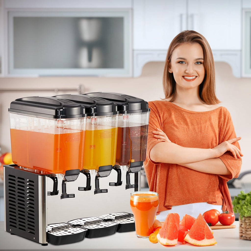 GARVEE 54L (14.4 Gallon) Commercial Juice Dispenser, 3 Tanks 350W, Stainless Steel Beverage Dispenser for Tea, Drink, Restaurant