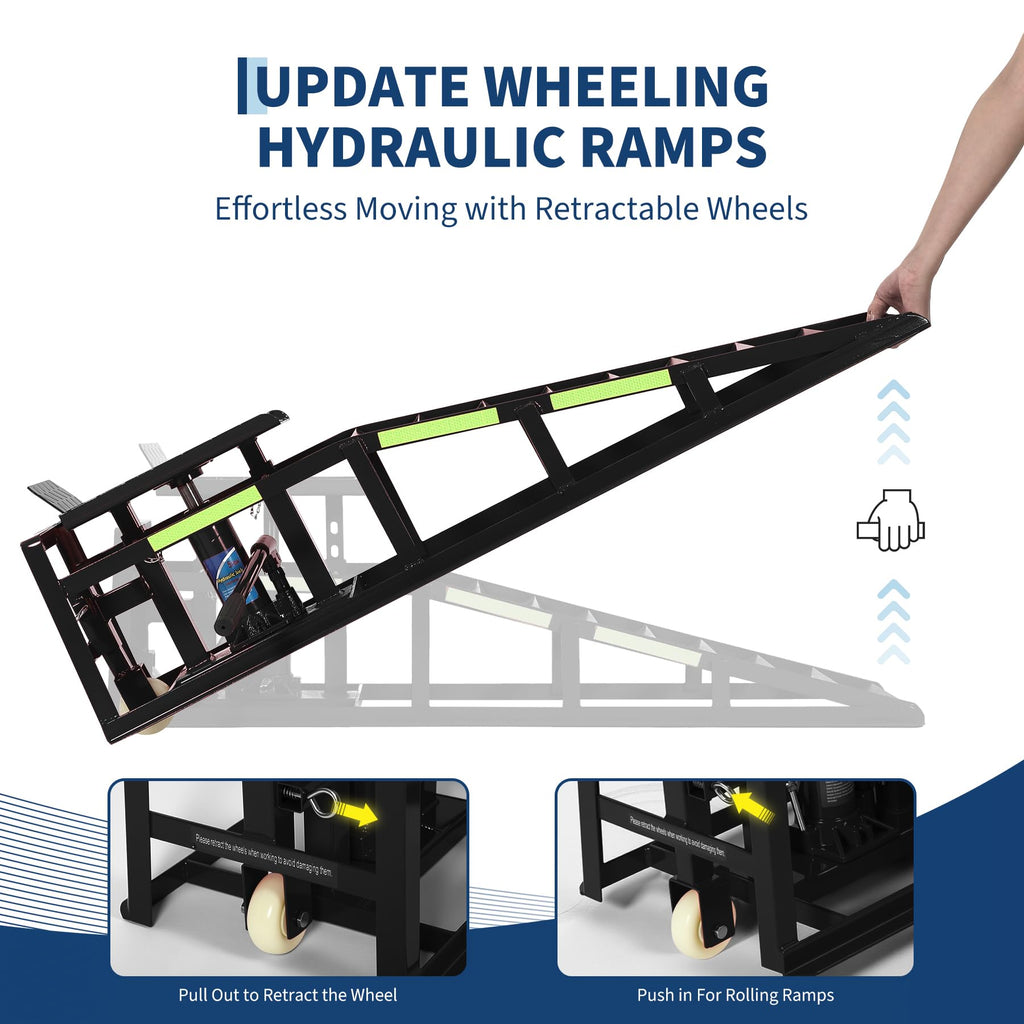 Garvee 2-Pack Hydraulic Car Ramps with Wheels and Reflective Stickers, 5-Ton (11023 lbs) Capacity Ramps with Jacks for Home Garage Auto Repairs and Oil Changes, Blue