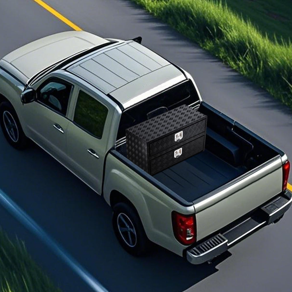 Garvee 48" Aluminum Truck Tool Box with Drawer Two-Tier Organizer for Truck Bed Tools 48x18x20 Waterproof Silver