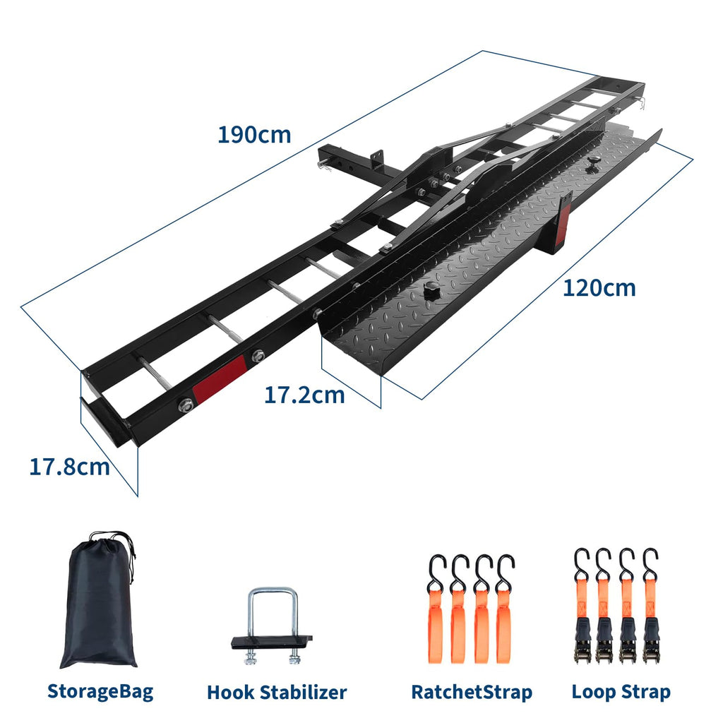 Garvee Motorcycle Rack Advanced Hitch Carrier Black Steel Dual-Sport Rack System 600lb Capacity with Extended Loading Ramp Universal Truck and SUV Mounting Hardware Included