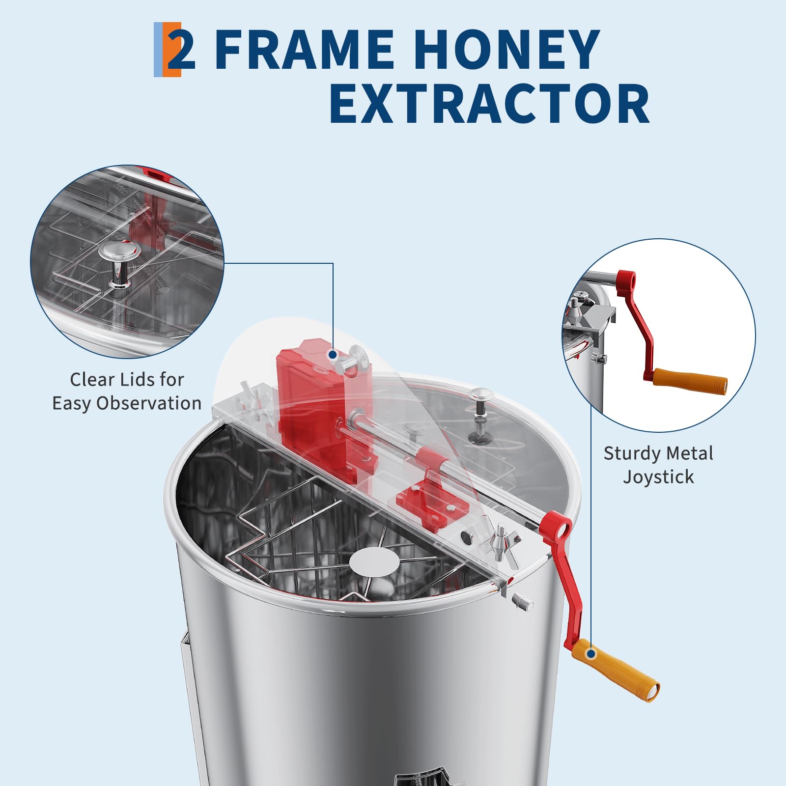 Garvee  2/4 Frame Manual Honey Extractor with Side Handles, Food-Grade Stainless Steel Beekeeping Extractor with Adjustable Stand