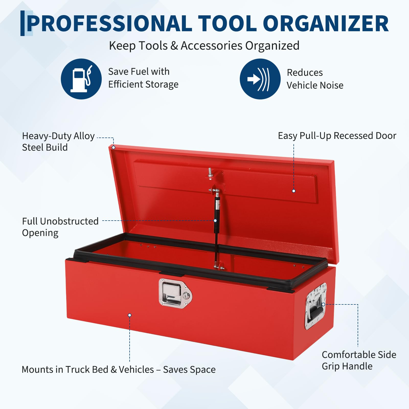 Garvee 20"x12"x10" Truck Bed Tool Box - Heavy-Duty Steel Metal Storage Box with Orange Peel Finish for Pickup, RV, and Trailer, Red