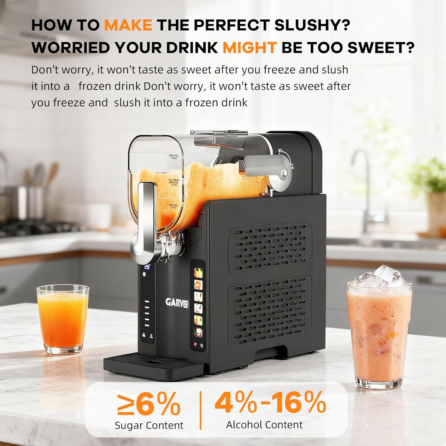 GARVEE Slushie Machine for Home No Ice Needed, Frozen Drink Maker with LED Display & 6 Pre-Set Programs, 70 oz Large Capacity for Frozen Margaritas/Frappés/Ice Cream, Quiet Compressor Slushy Machine