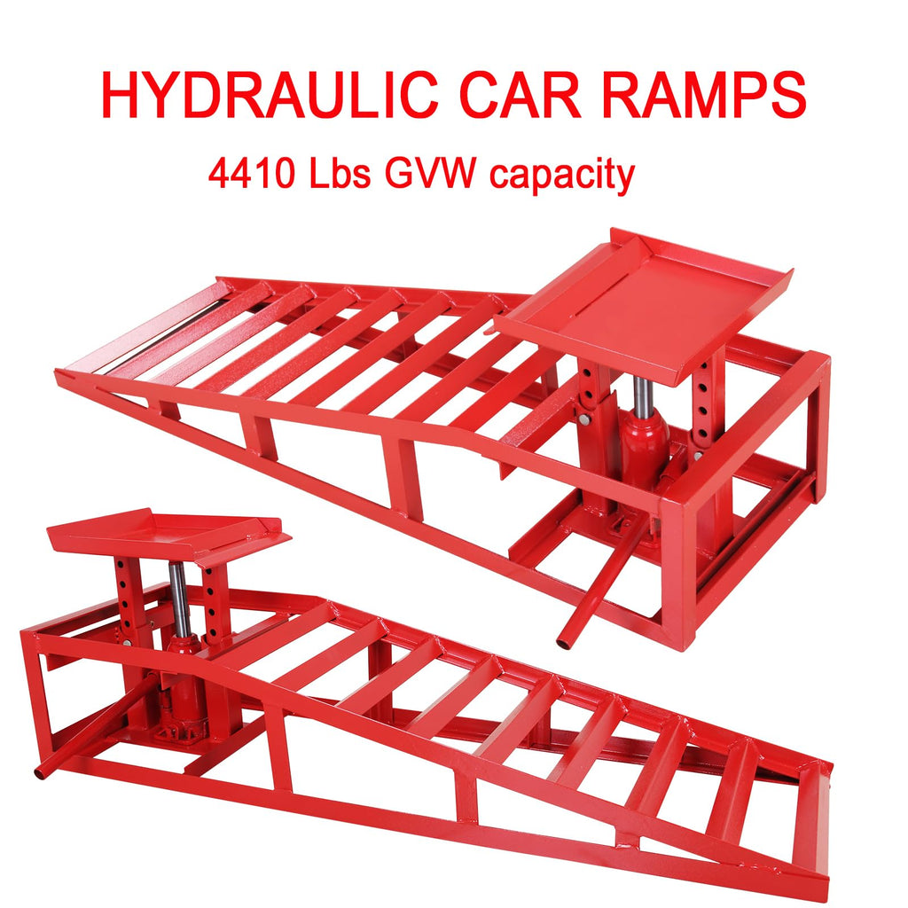Garvee Hydraulic Car Ramps - 8820lbs/4T Capacity Low Profile Car Lift Service Ramps for Automotive Truck Trailer Garage Auto Car Repair Frame, Red