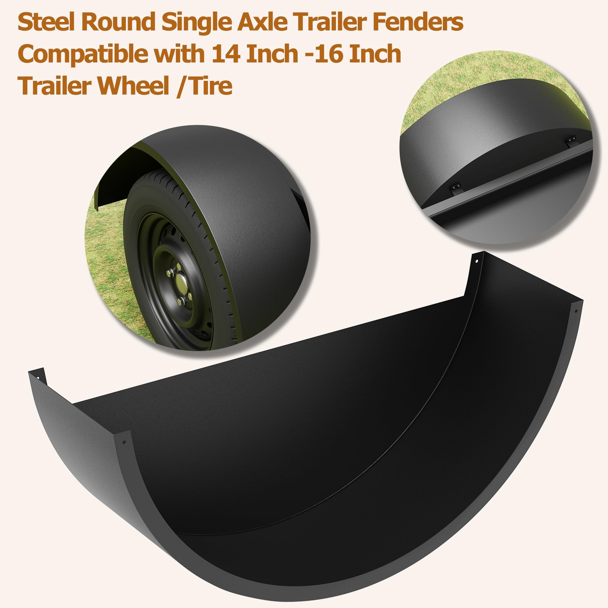 Garvee 2-Pack Trailer Fenders - Single Axle Compatible with 14-16 Inch Wheels, Durable Steel Construction, 32"x9"x15" for Utility and Landscape Trailers, Black