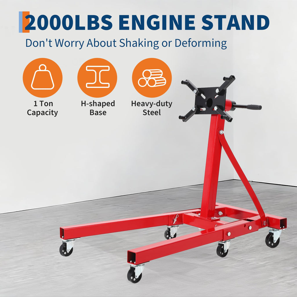 Garvee Engine Stand 2000 LBS Rotating Motor Stand with 360° Rotating Head 4-Adjustable Arms 6-Casters for Vehicle Maintenance Auto Repair