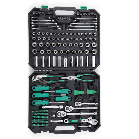 Garvee 213 Piece Mechanic Tool Set, Drive Socket Set SAE and Metric Household Hand Tool Kit, Cr-V Constructed, Socket Wrench Set Collapsible Camping Wagon