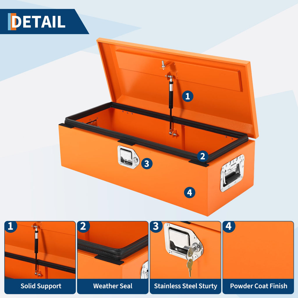 Garvee 48-Inch Steel Truck Bed Tool Box - Diamond Plate Design with Side Handles and Locking Keys, Compact and Durable Storage, Orange