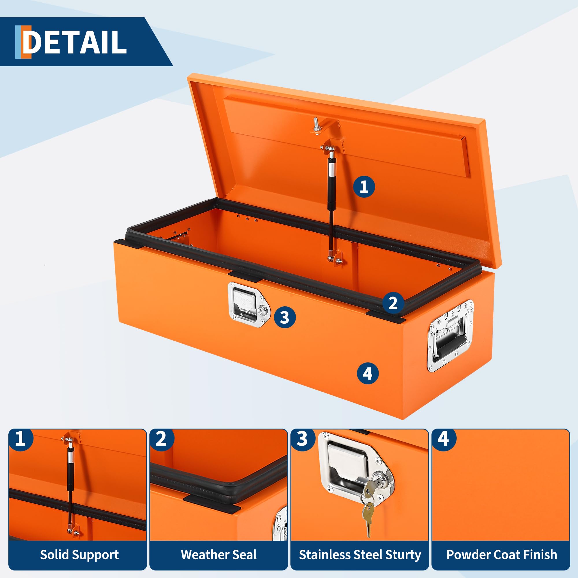 Garvee 20 Inch Steel Truck Bed Tool Box - Diamond Plate Design with Side Handles and Locking Keys, Compact and Durable Storage for Pickup Trucks, RVs, and Trailers, Orange