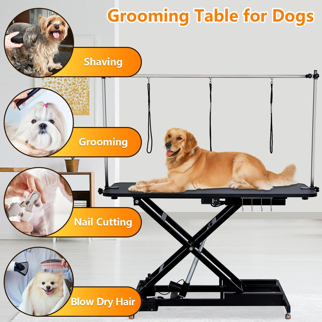 Garvee 60" Hydraulic Dog Grooming Table for Pet, Heavy Duty Hydraulic Professional Pet Grooming Table with Adjustable Overhead Arm & Noose, Storage Box, Remote Control, Max Load 350lbs