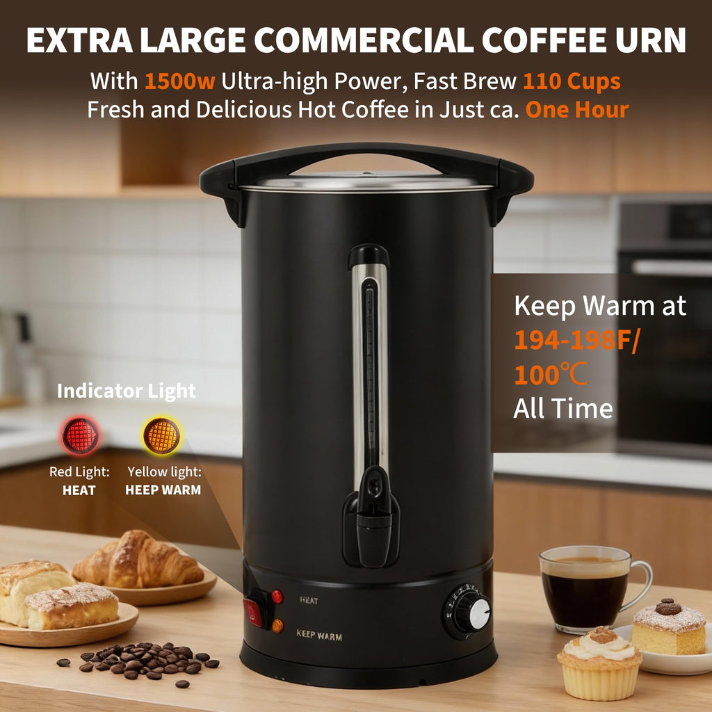 Garvee 16 L/110 Cups Coffee Urn Double Wall Stainless Steel Coffee Maker for Buffet Catering Wedding Black