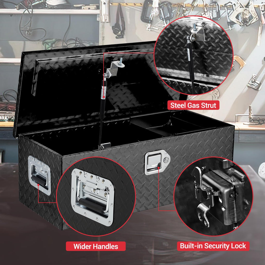 Garvee 30 Inch Aluminum Truck Tool Box, Truck Bed Storage Box with Security Lock and Wider Handles, Heavy Duty Waterproof Tool Box Organizer Chest for Pick Up Truck Rv Trailer - Black