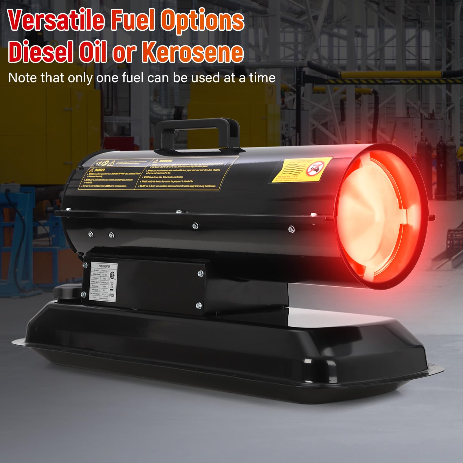 Garvee Diesel and Kerosene Space Heater, 80000 BTU, Portable Forced Air Heater with Thermostat, 18L Fuel Tank, for Outdoor, Indoor, Workshop, Black