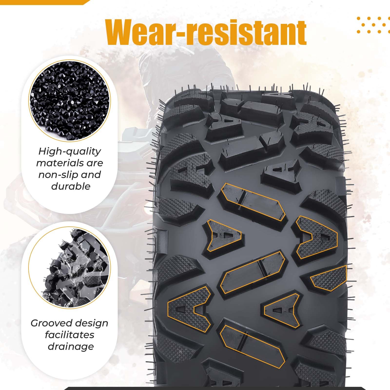 Garvee Set of 4 UTV/ATV Tubeless 6Ply Mud & Trail Tires, Front 26x9-12, Rear 26x11-12, Rubber, Off-Road Terrain
