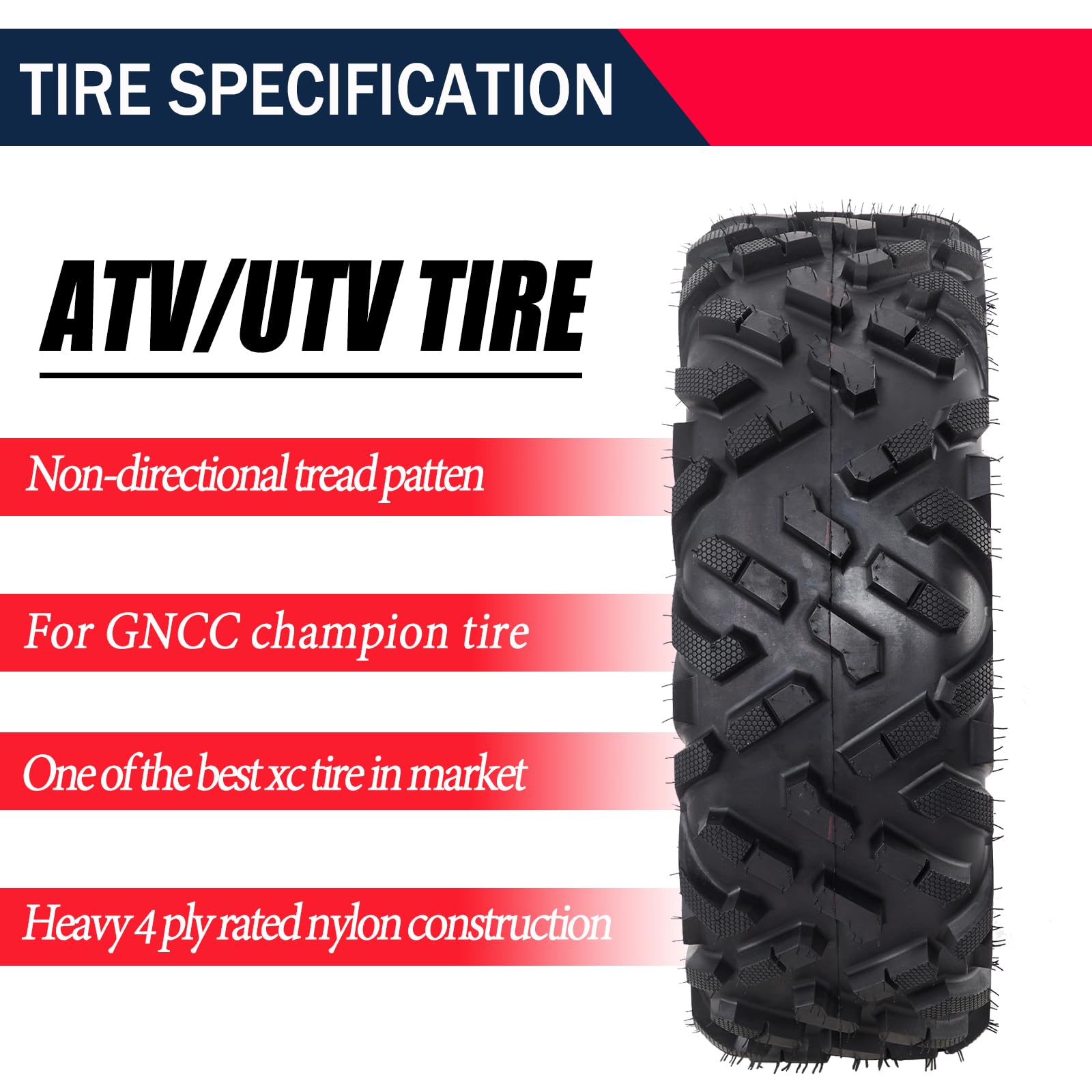 Garvee 23x7-10 ATV Tire 4PR TL, All Terrain Tire for 10x5.5 Rim, 22.5" OD 7" Sidewall, Max Load 235lbs, Fits LCI/SI 30F, Durable Off-Road Quad UTV Tire, Black