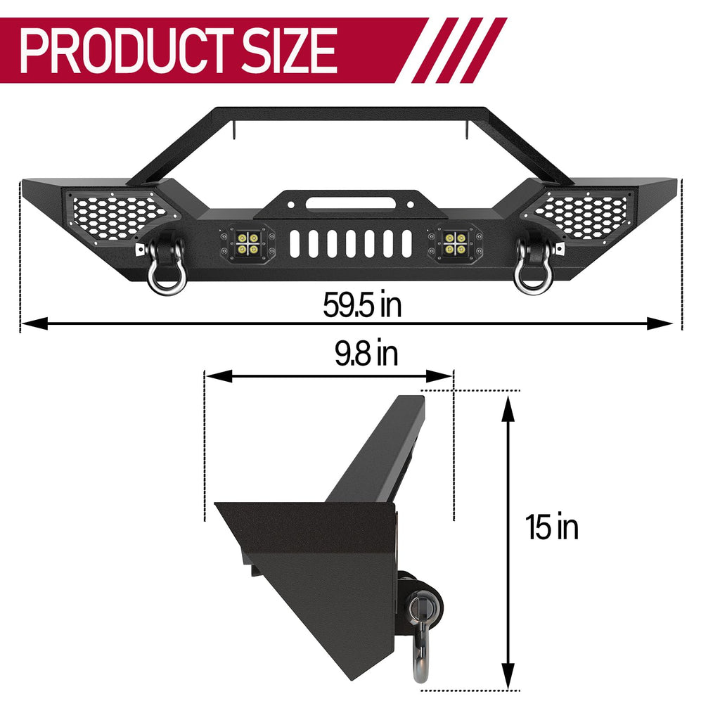 Garvee Front Bumper Compatible with 2007-2018 Jeep Wrangler JK & Unlimited JKU (2/4 Doors), Rock Crawler Off Road Full Width Bumper with Winch Plate Mounting & 2 x D-Rings