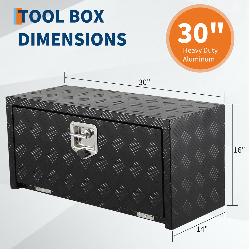 Garvee 30 Inch Heavy Duty Aluminum Tool Underbody Box Waterproof Truck Storage Organizer Chest for Pick Up Truck Bed RV Trailer Black