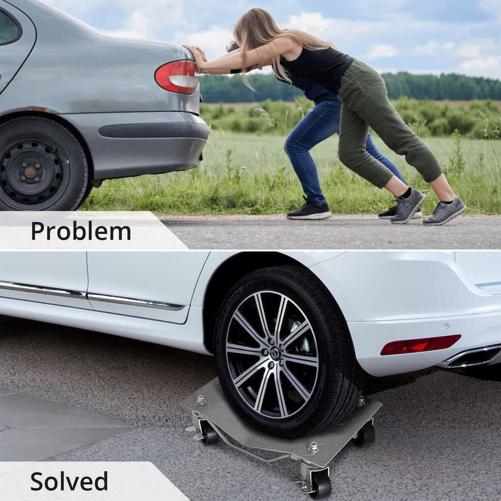 Garvee 4-Tire 16"x12" Car Dolly – 6000-LB Heavy-Duty Vehicle Mover with 360° Rotatable Wheels for Auto Transport Silver