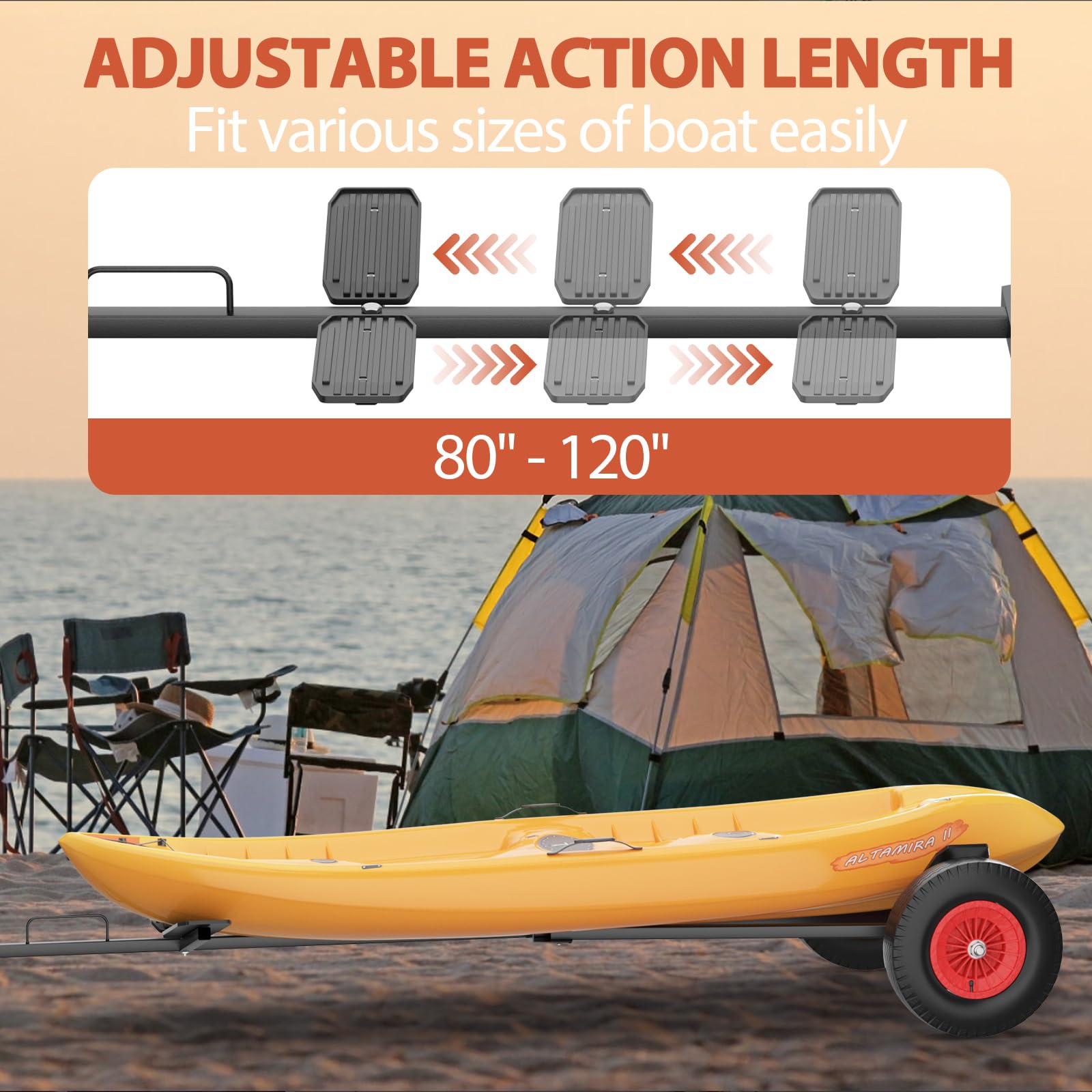 Garvee 420 Lbs Capacity Trailer Dolly, Carbon Steel Trailer Mover with 96"-116" Adjustable Length & 18" Solid Tires for Moving Boat Trailers/Utility/RV/Cargo Trailers