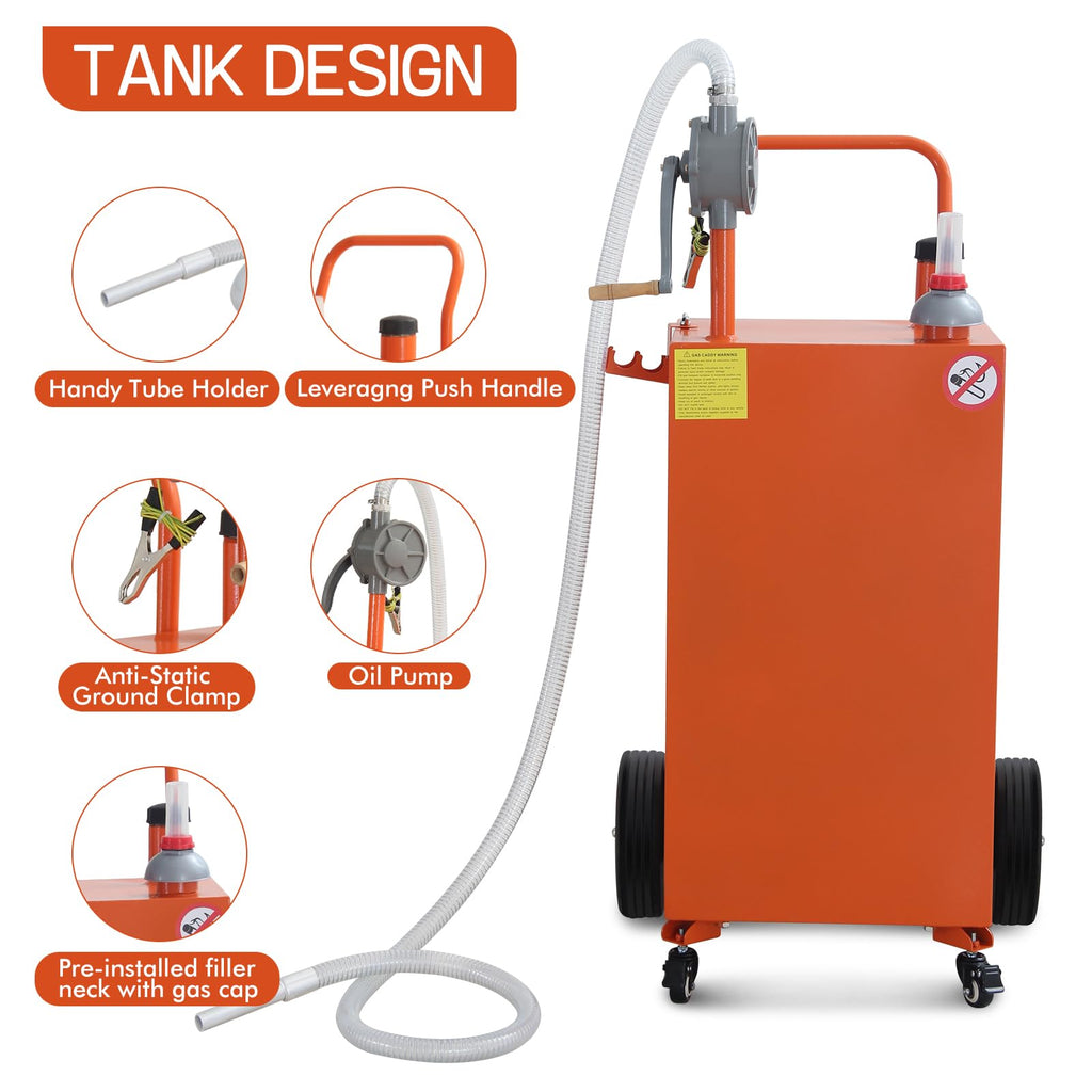 Garvee 35 Gallon Portable Oil Transfer Fluid Diesel Fuel Storage Tanks Gas Caddy Storage Diesel Kerosene Storage Containers for Boat, Atv, Car, Motorcycle Orange