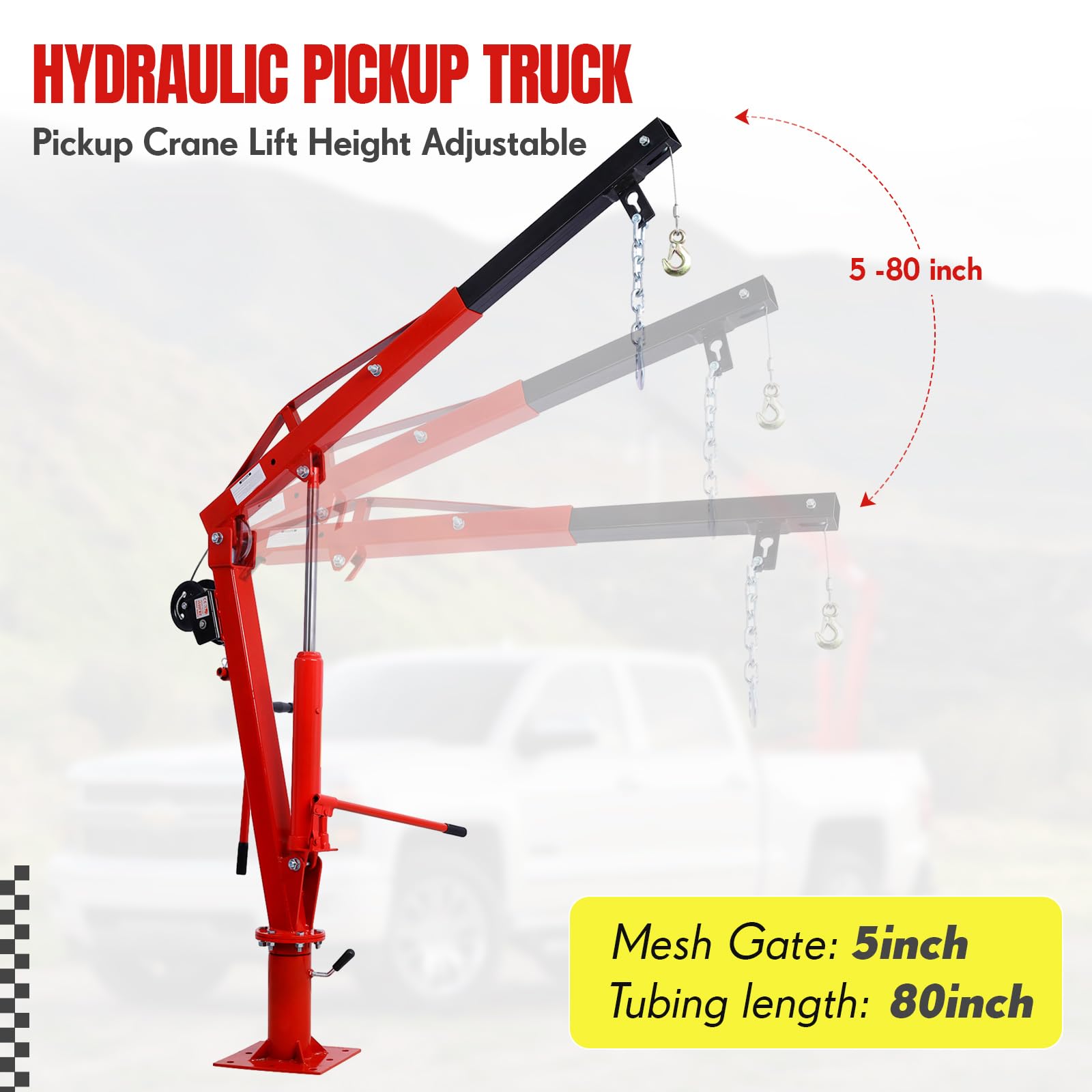 Garvee Pickup Truck Crane with Hand Winch, 2000 LBS Capacity, 360° Swivel, Folding Electric Winch, Red, Construction & Forestry Use