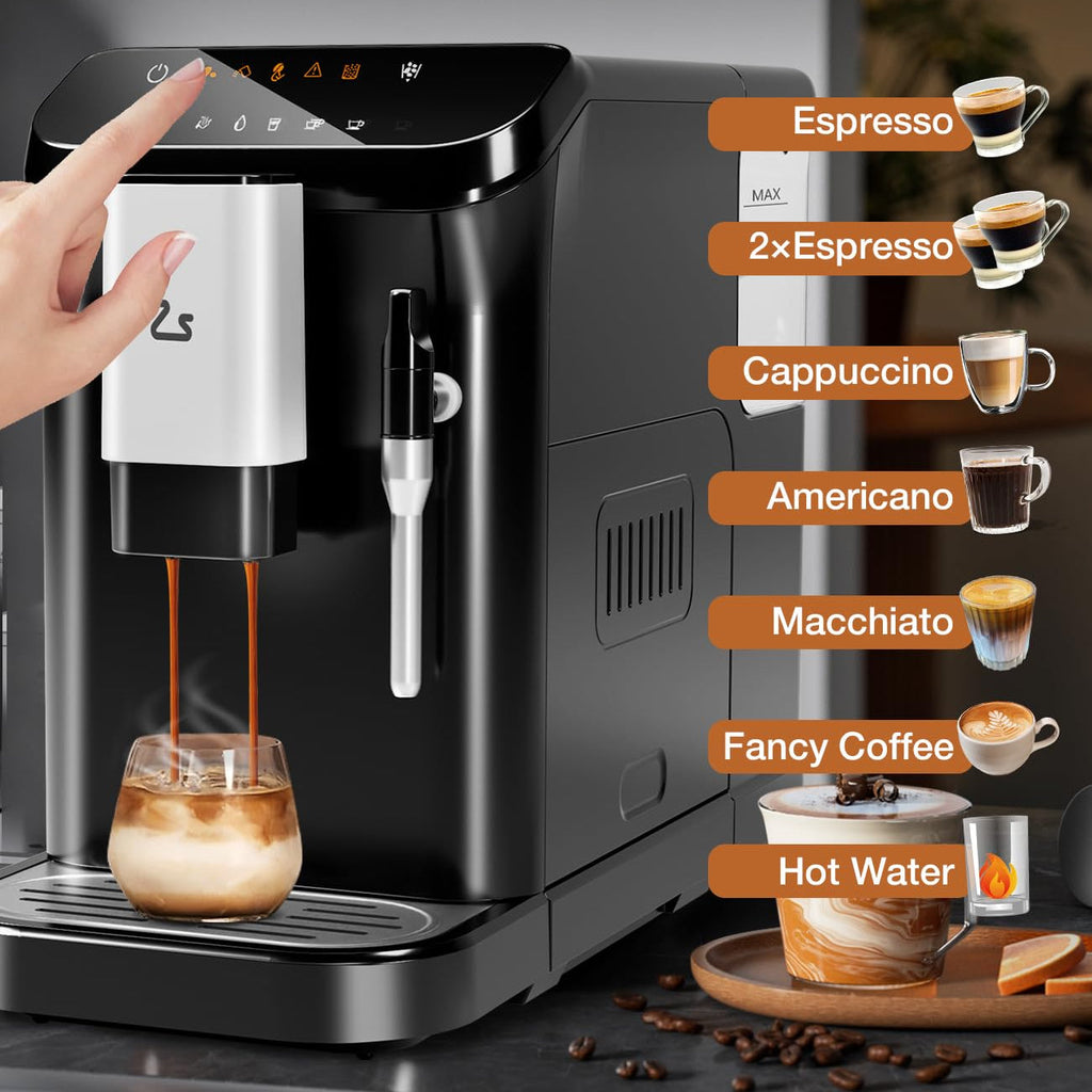 Garvee Espresso Machine with Grinder, 20 Bar Professional Espresso Maker with Milk Frother Steam Wand, 1.5L Water Tank, Touch Display, 1-15 Adjustable Grind Size Levels, Gift for Coffee Lover