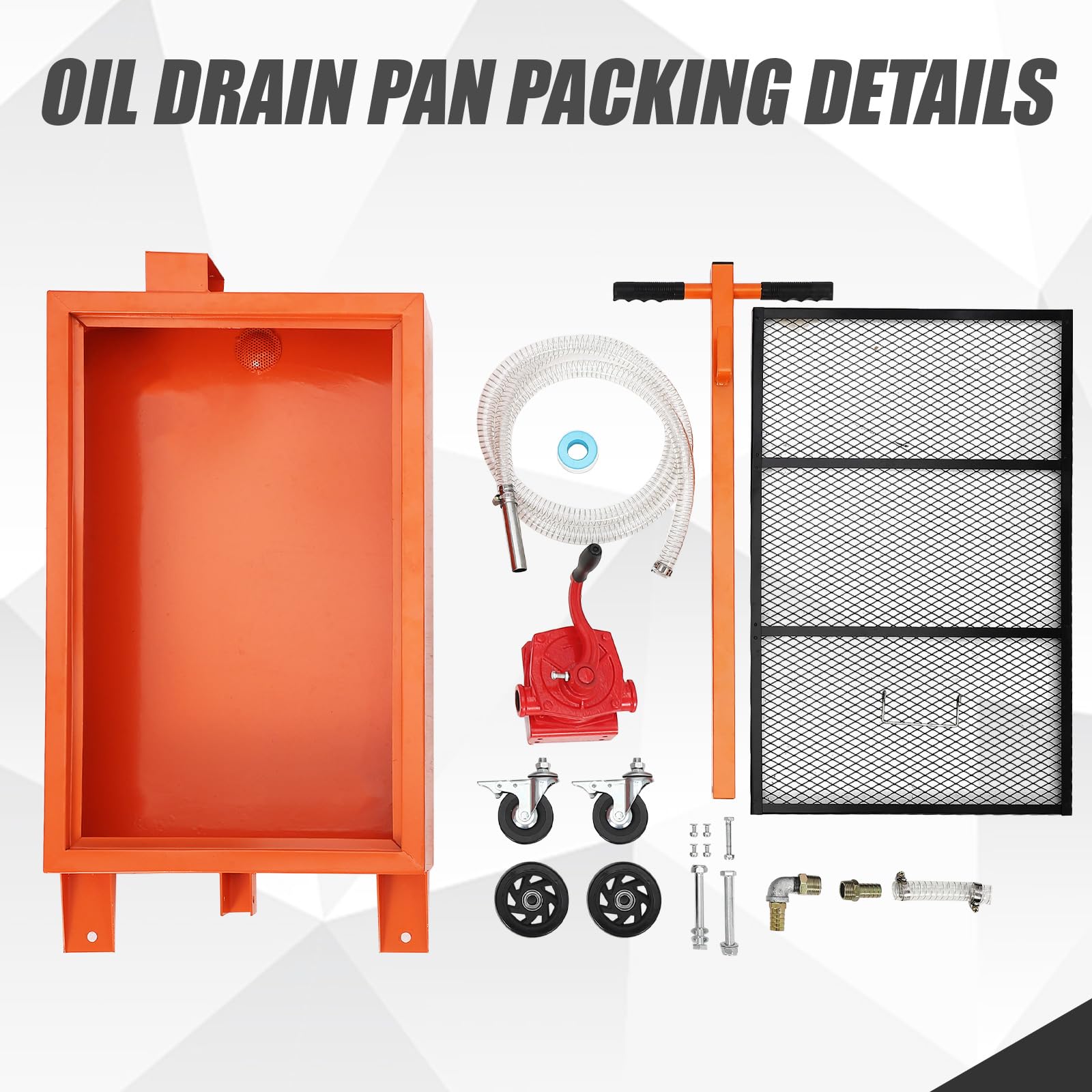 Garvee Oil Drain Pan, 15 Gallon Low Profile Oil Drain Pan with Hand Pump,57L Oil Change Pan with 8ft Hose & Folding Handle, Rolling Oil Drain Cart for Car, SUV, Trucks Oil Draining