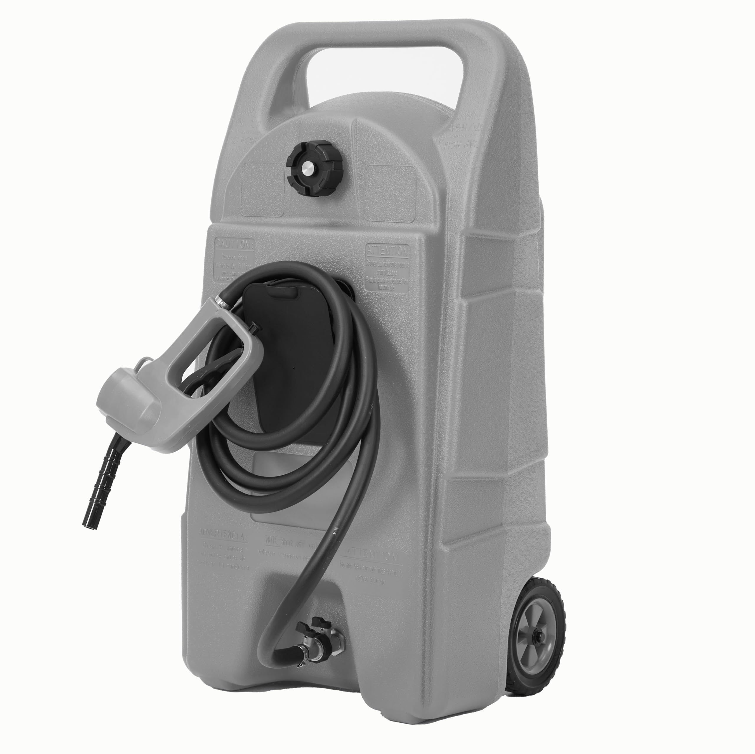 Garvee Upgraded 15-Gallon Gas Can & Fuel Tank - Portable Fuel Caddy with Manual Transfer Pump, 10FT Hose, and Wheels, Heavy-Duty Leak-Proof Design for Lawn Mowers, Tractors, Cars, Boats, ATVs, and Snow Blowers, Grey