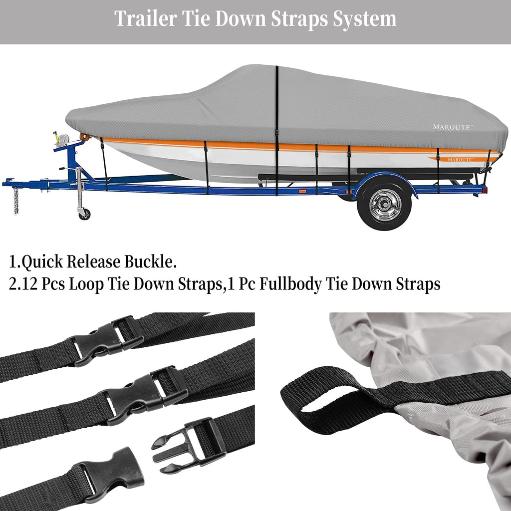 Garvee Waterproof Boat Cover 420D Polyester Canvas UV-Resistant Tear-Resistant Fits 17-19ft V-Hull Tri-Hull Fishing Boat