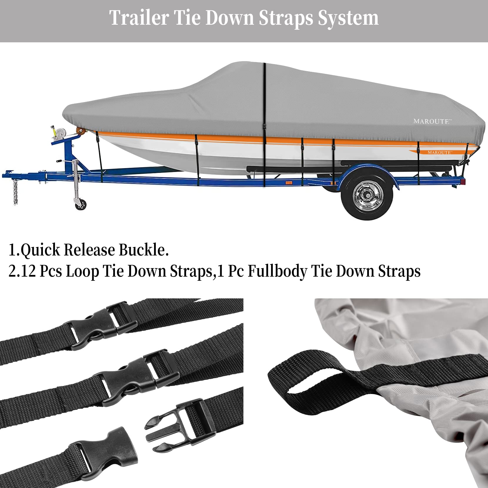 Garvee Waterproof Boat Cover 420D Polyester Canvas UV-Resistant Tear-Resistant Fits 17-19ft V-Hull Tri-Hull Fishing Boat