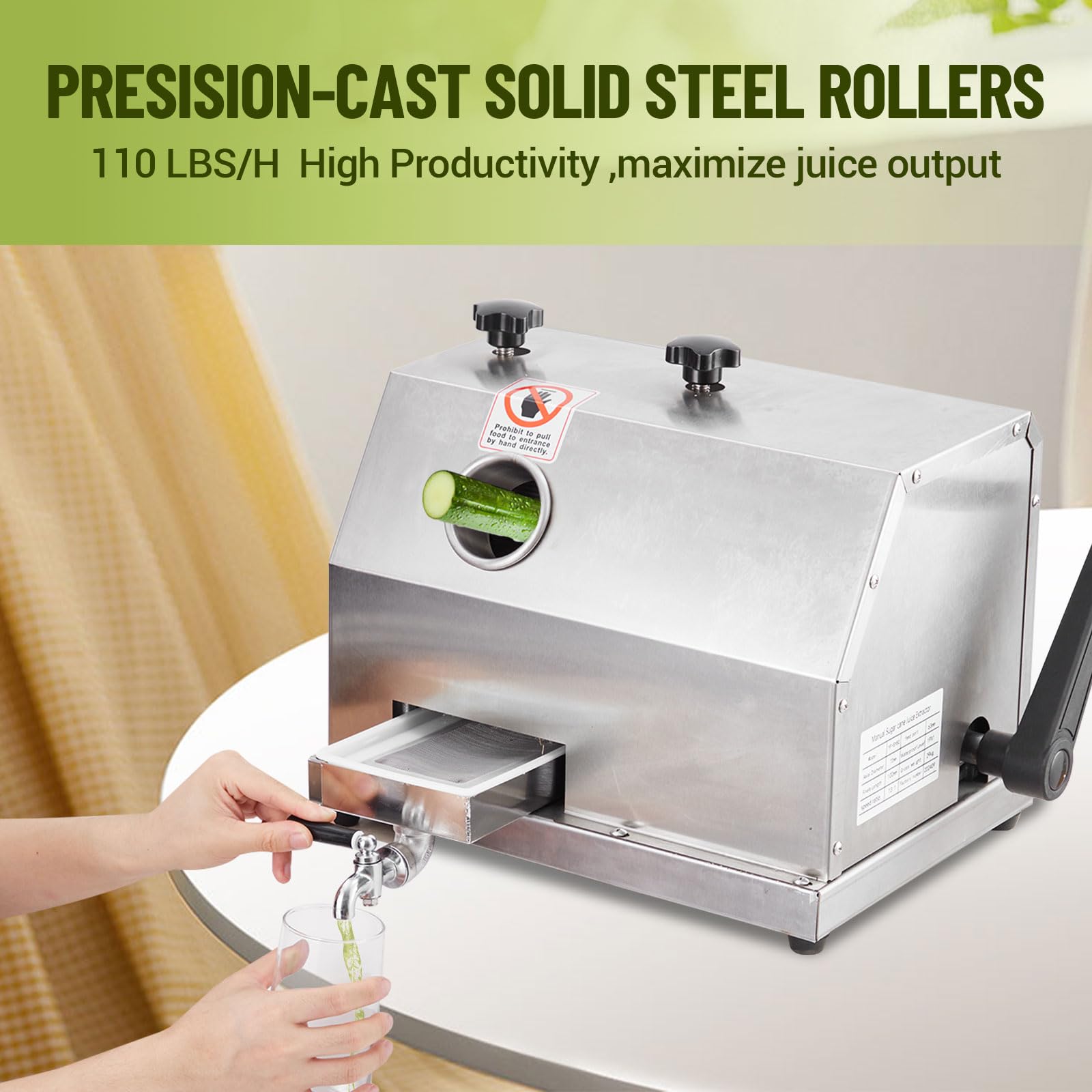 Garvee Manual Sugar Cane Juicer Machine, Sugar Cane Press with 3 Stainless Steel Drums and 2.4-inch Large Inlet, Sugarcane Juice Machine with 110LBS/H, Suitable for Home/Commercial Use