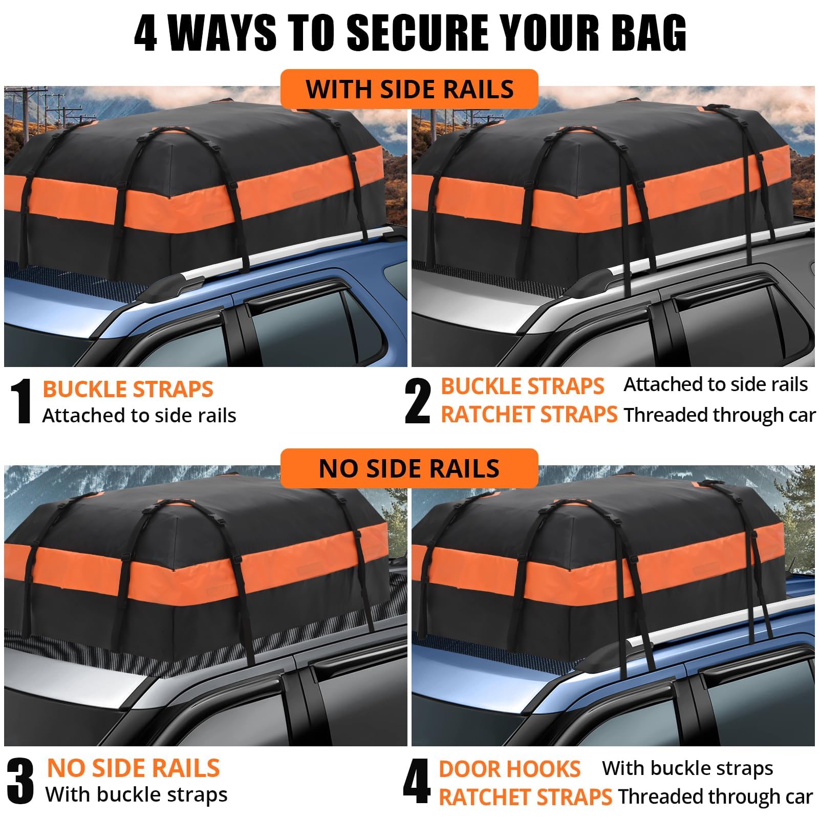 Garvee Car Rooftop Cargo Carrier Waterproof Bag, 15 Cubic Feet, Extra Durable Roof Rack Cargo Bag with Waterproof Zipper, 8 Reinforced Straps, 4 Door Hooks and Luggage Lock