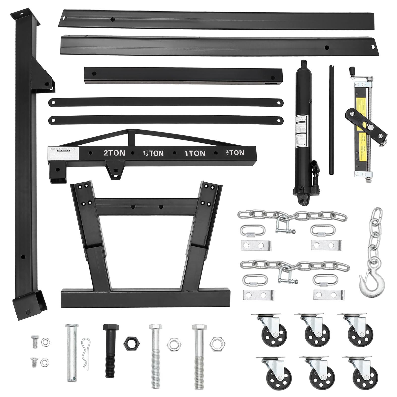 Garvee 2 Ton Folding Hydraulic Engine Hoist with Load Leveler for Garage Workshop Warehouse, 4400 LBS Capacity, Black