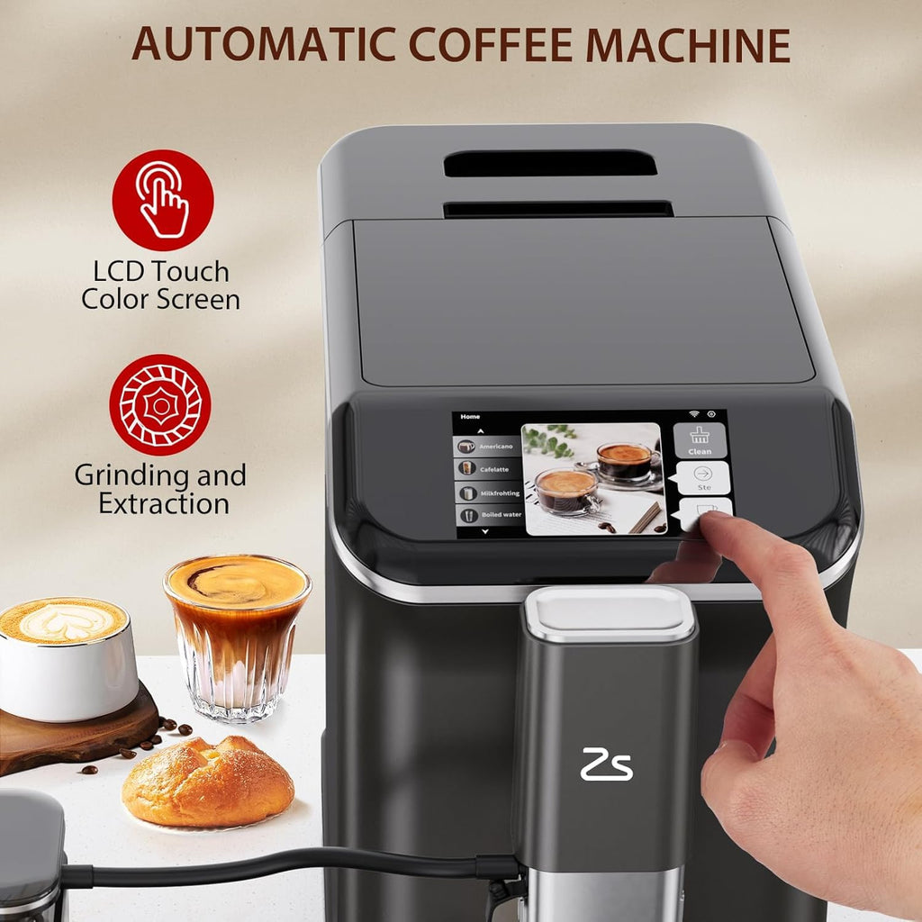 Garvee Fully Automatic Espresso Machine,Coffee Maker With 20 Bar, Milk System, 7 Coffee Varieties, Intuitive Touch Display, Coffee Machine With Auto Clean Filter for Cappuccino, Latte, Espresso Maker
