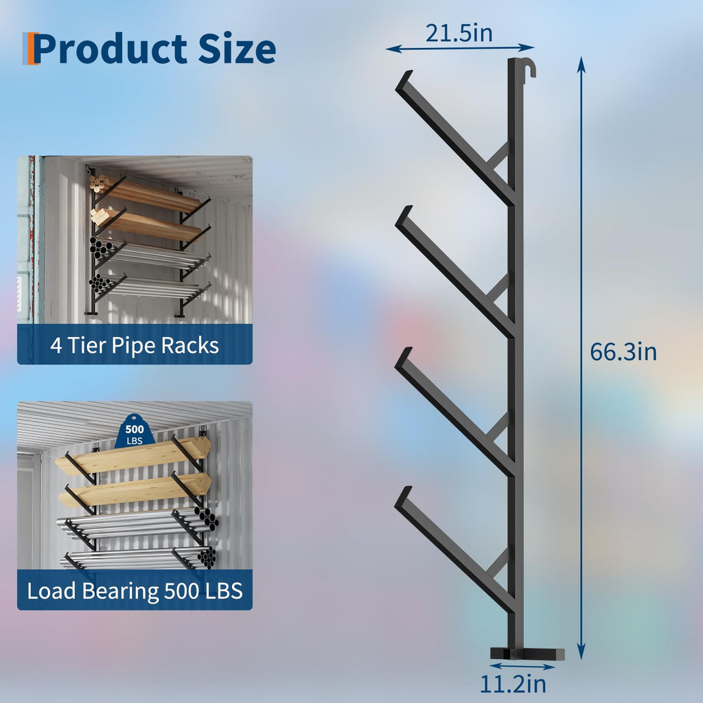 Garvee 6 Pack Shipping Container Pipe Rack, 4-Tier Heavy-Duty No-Drill Shelving Brackets for Vertical Storage, 64"x18", Black