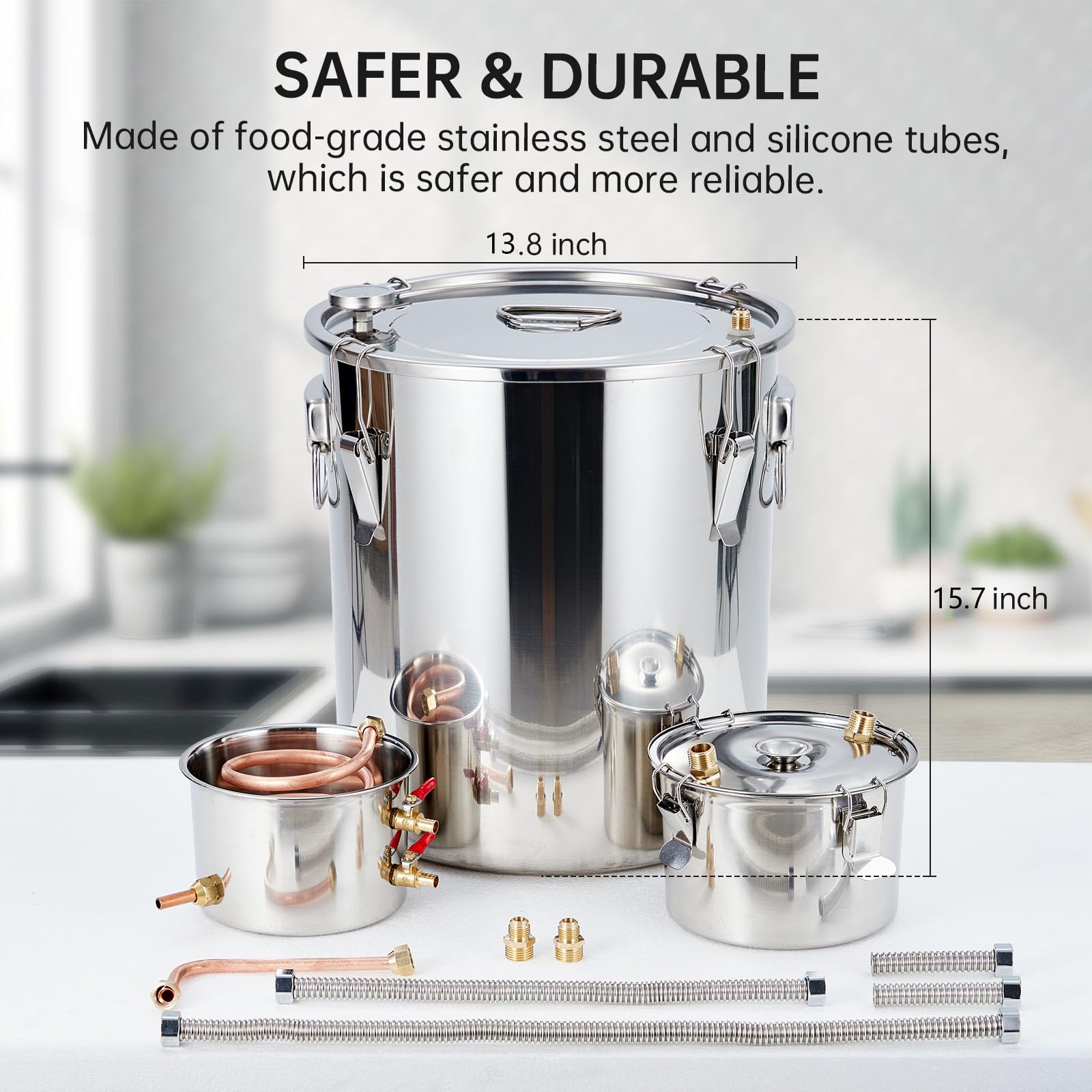 Garvee10Gal(3 Pots) Alcohol Distiller, Stainless Steel Kit with Copper Tube/Circulating Pump for Home Brewing Whisky, Wine, Brandy