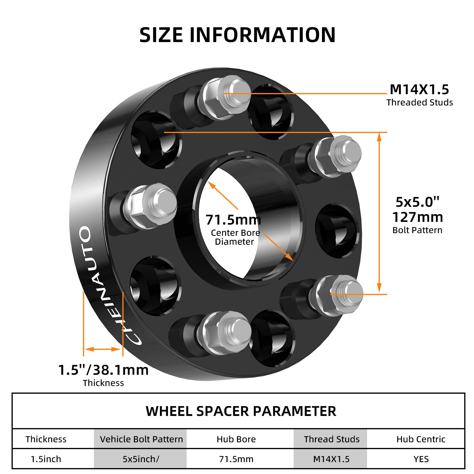 Garvee 5x5 Wheel Spacers Compatible with Grand Cherokee, 1.5" Forged Hub Centric M14x1.5 Stud Hub Bore 71.5mm for 2011-2021 Durango, 2011-2021 Grand Cherokee,2011-2021 Gladiator, Gladiator Wrangler
