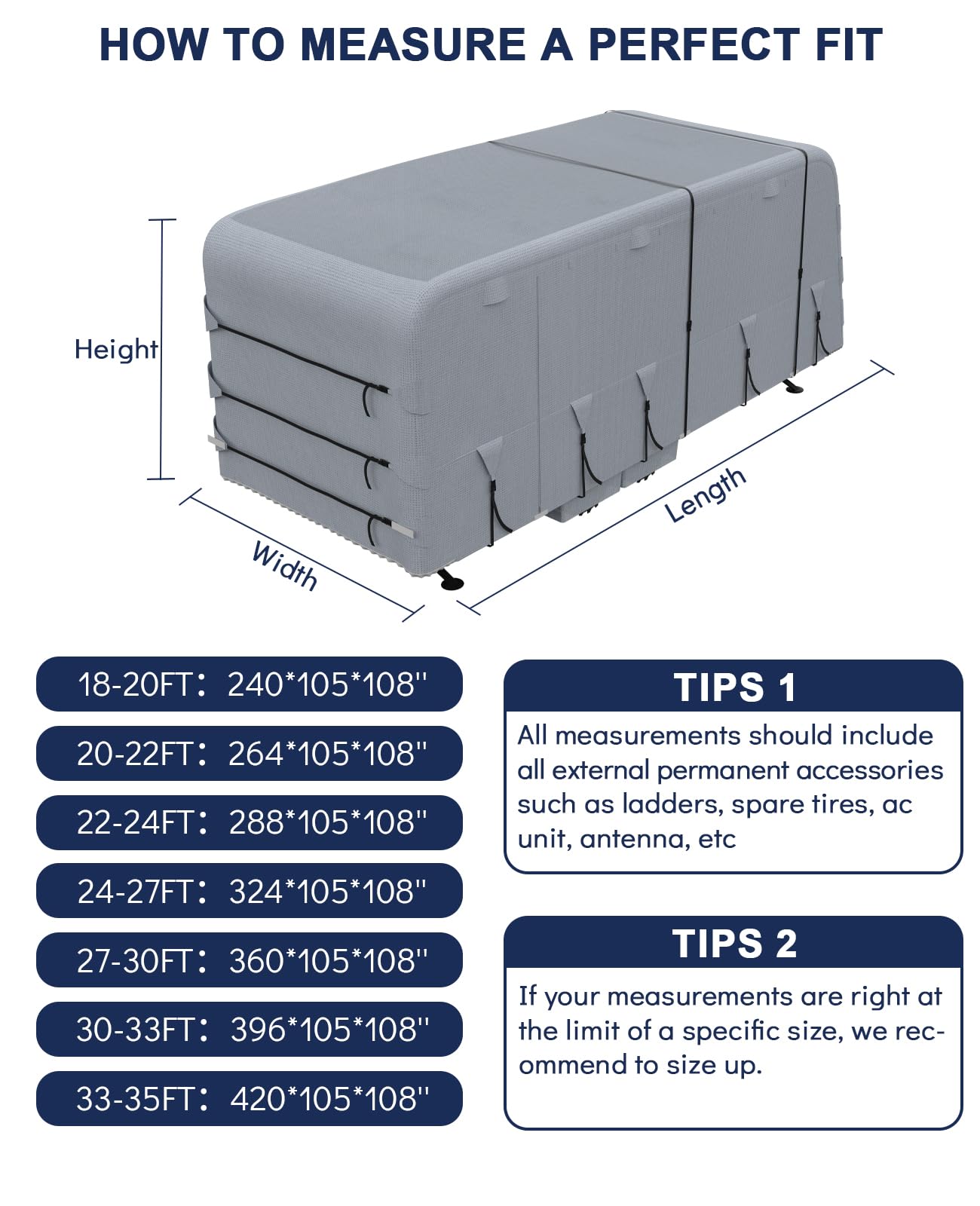 Garvee 18-20 ft RV Travel Trailer Cover, Waterproof, UV-Resistant, Rip-Stop Heavy-Duty Camper Cover with Gutter and Jack Covers, Gray