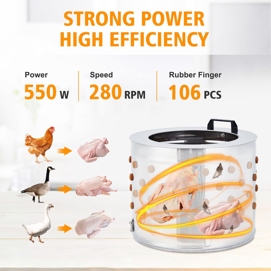 Garvee 20 Inch Chicken Plucker Machine, 550W Efficient Commercial Chicken Plucker, Poultry Plucking with 106 Soft Fingers, Suitable for Chickens, Ducks, Pigeons and Other Poultry