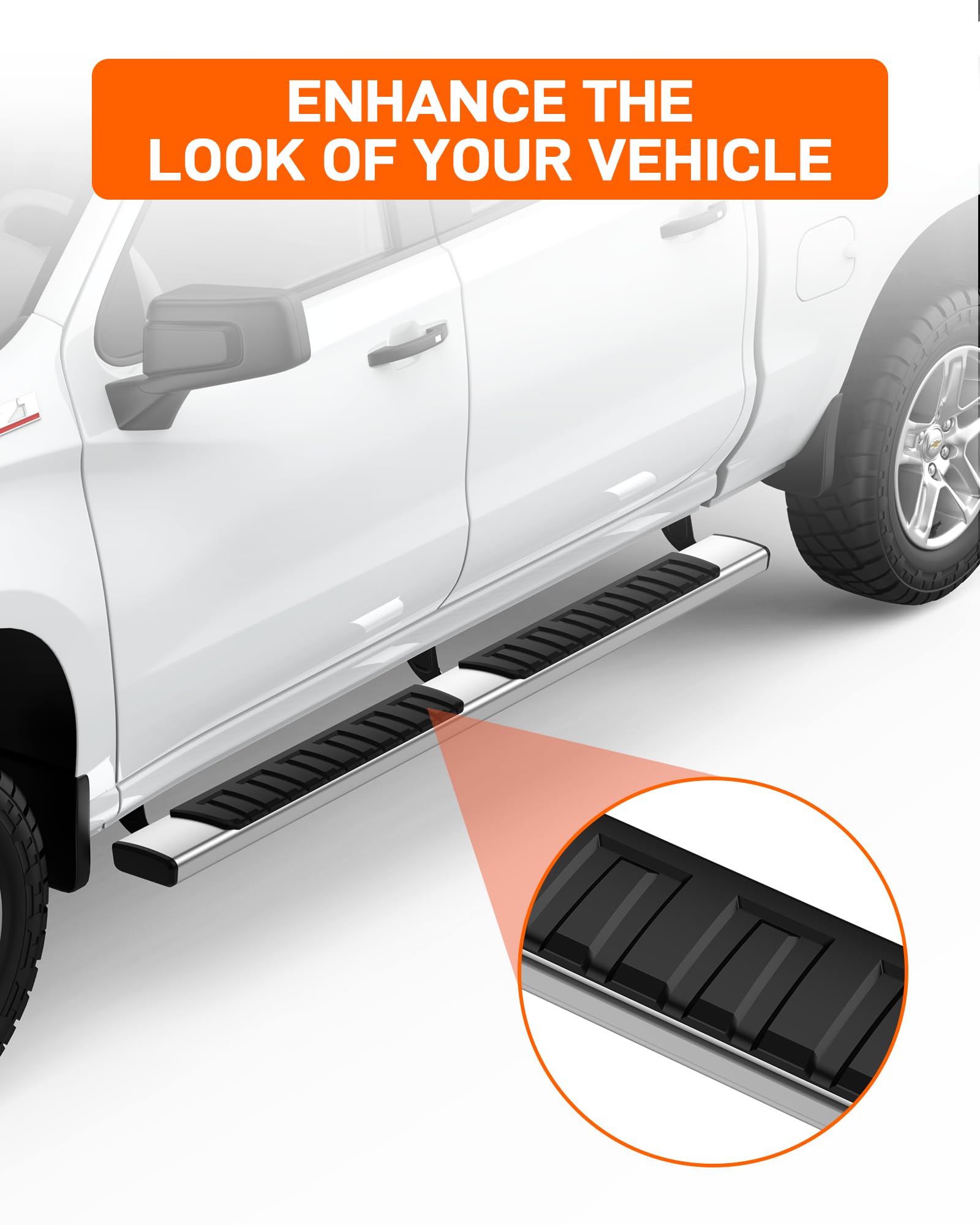 Garvee Running Boards for 19-24 Chevy Silverado/GMC Sierra 1500 Crew Cab - 6.5 Inch/Stainless Steel
