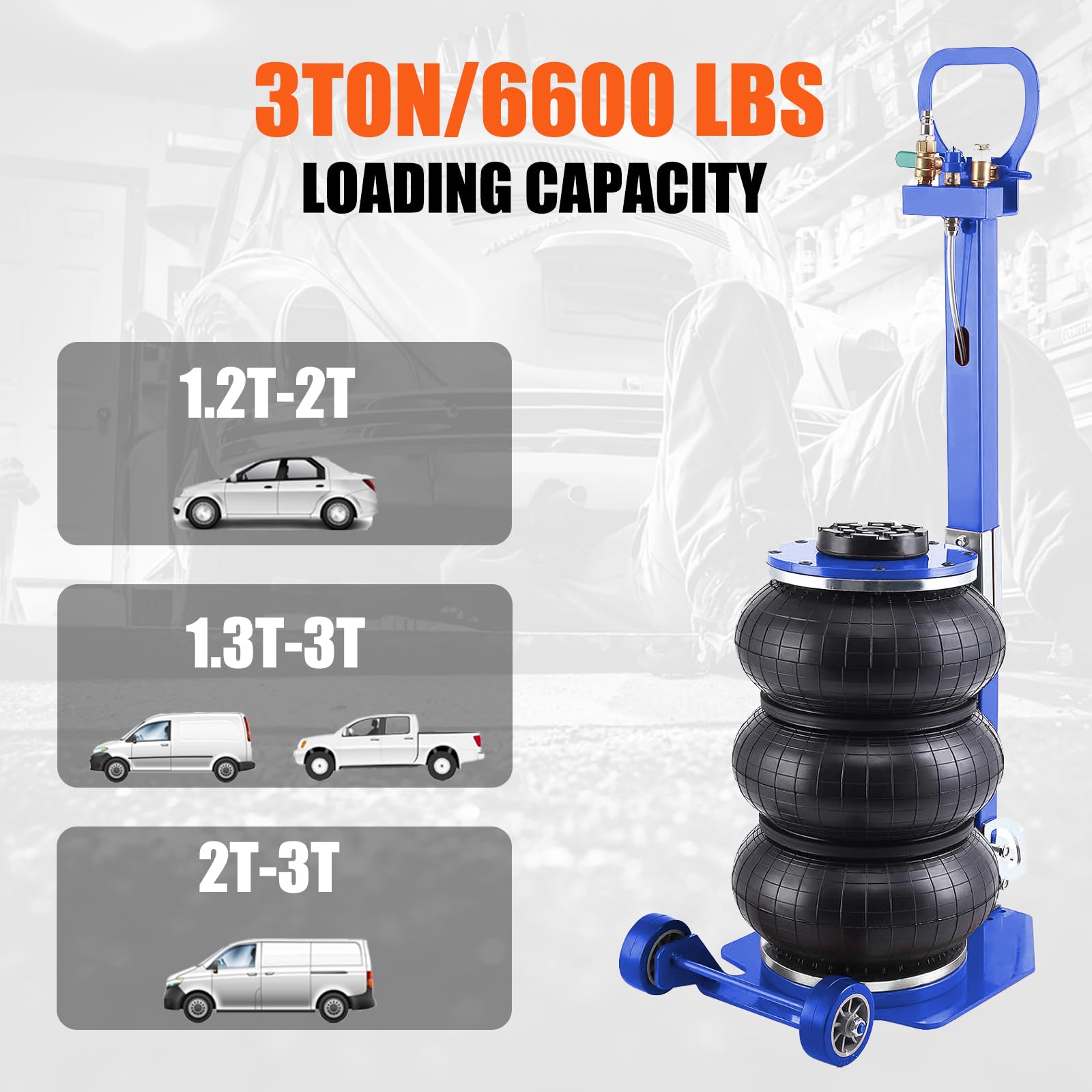 Garvee Air Bag Jack, 5 Ton/11000 lbs Triple Bag Air Jack, Portable Air Bag Jack Lift up to 17.7 inch/450 mm, Pneumatic Jack With Adjustable Long Handles, Airbag Jack For Cars Home Garage Repair, Blue