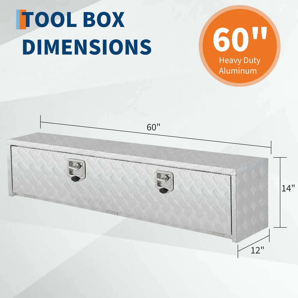 Garvee 60"X18" Heavy Duty Aluminum Tool Underbody Box, Waterproof Truck Storage Organizer Chest for Pick Up Truck Bed, RV Trailer, Silver
