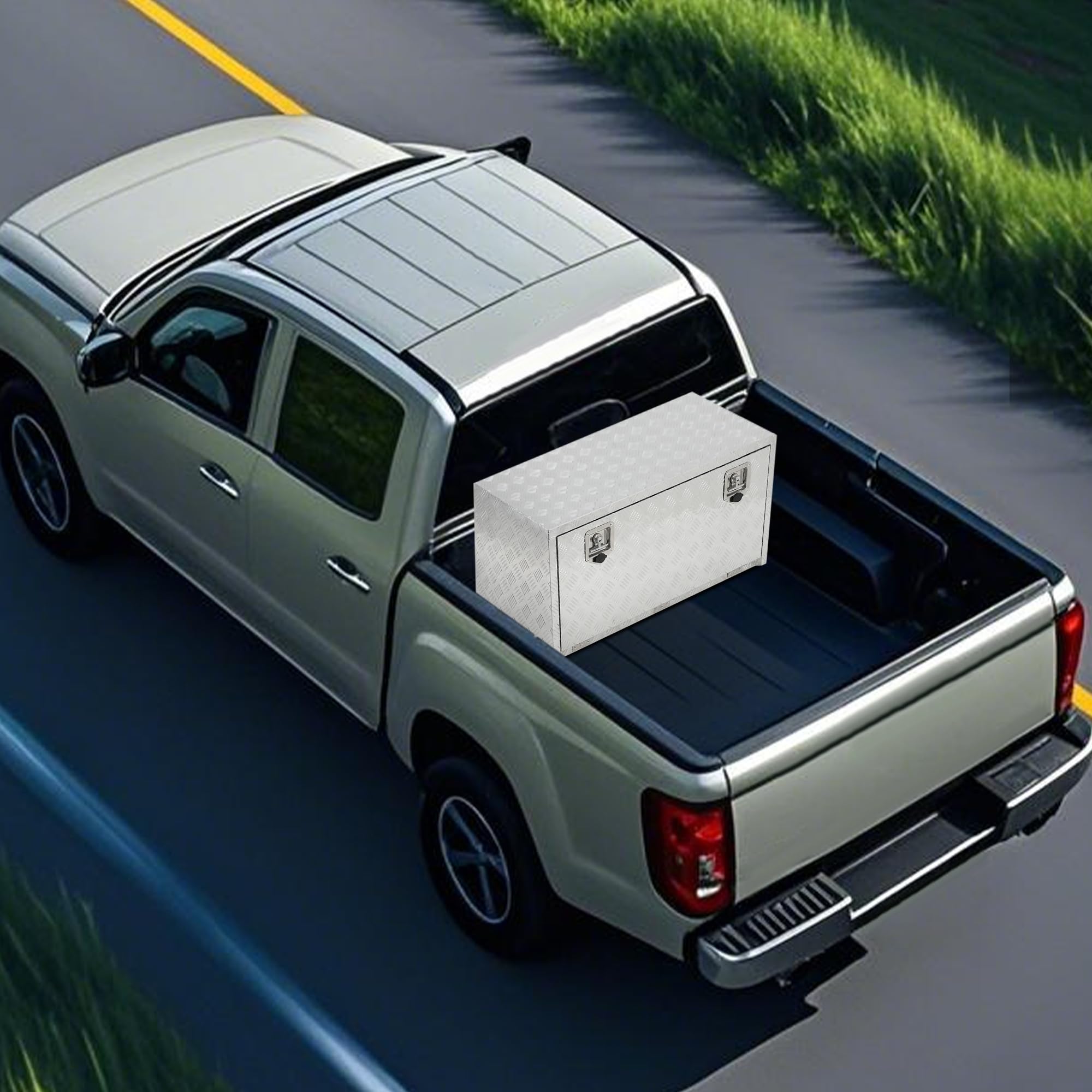 Garvee 36"X18" Heavy Duty Aluminum Tool Underbody Box, Waterproof Truck Storage Organizer Chest for Pick Up Truck Bed, RV Trailer, Silver