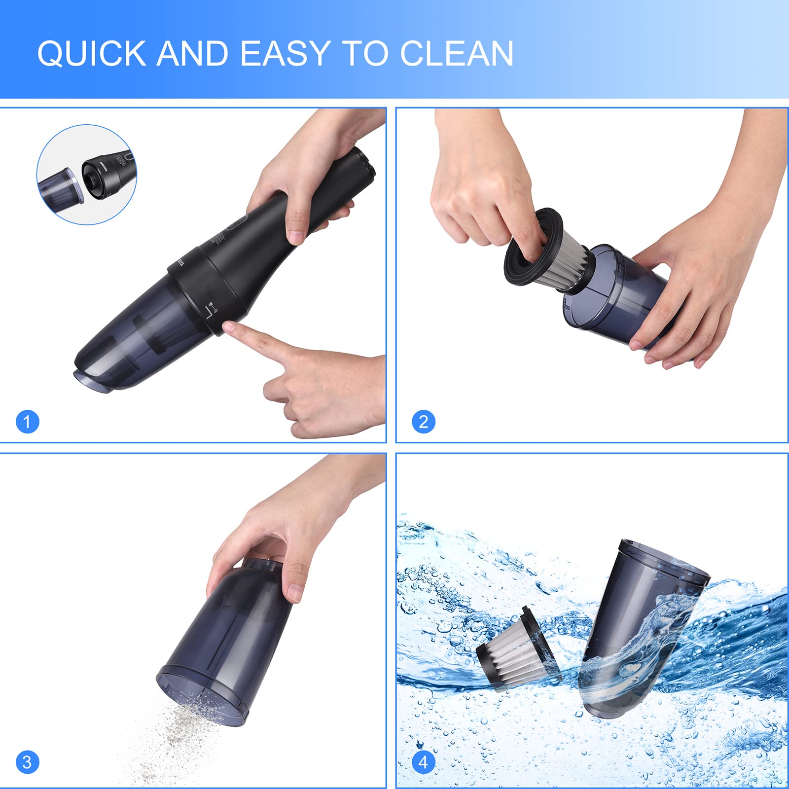 Garvee Car Handheld Vacuums, 8500Pa High Power Portable Mini Cordless Rechargeable Vacuum Cleaner for Car, Office Home and Pet Hair