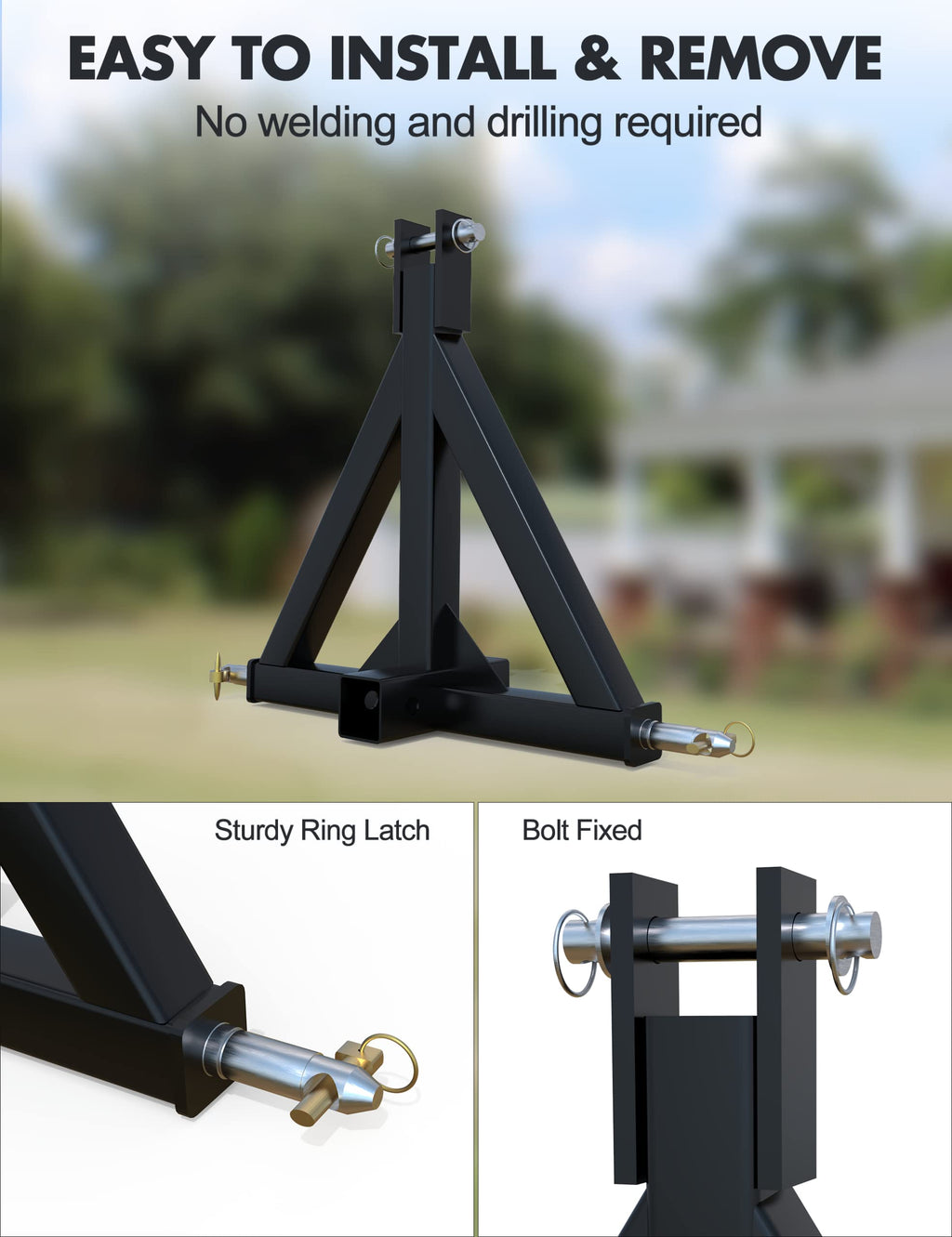 Garvee 3 Point 2" Trailer Hitch Receiver, Steel Drawbar Adapter with 7/8" Pin Tube for Category 1 Tractor
