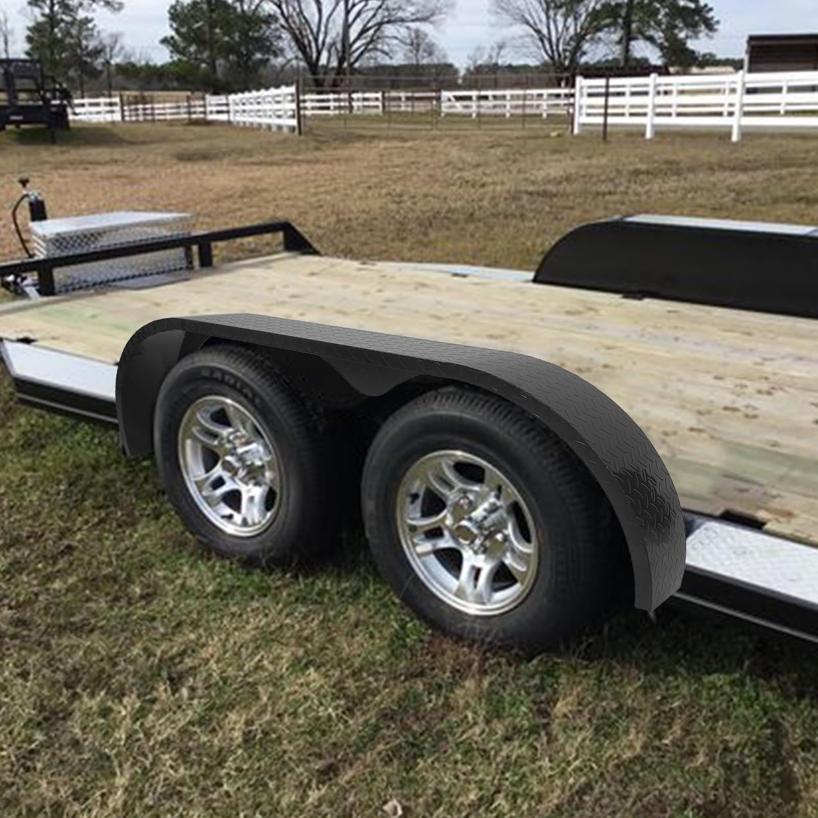 Garvee 2Pcs Trailer Fenders, 66" x 9.1" x 20" Tandem Round Trailer Fenders, Heavy Duty Steel Double Axle Trailer Fenders Compatible with 13-15 Inch Wheels, Black