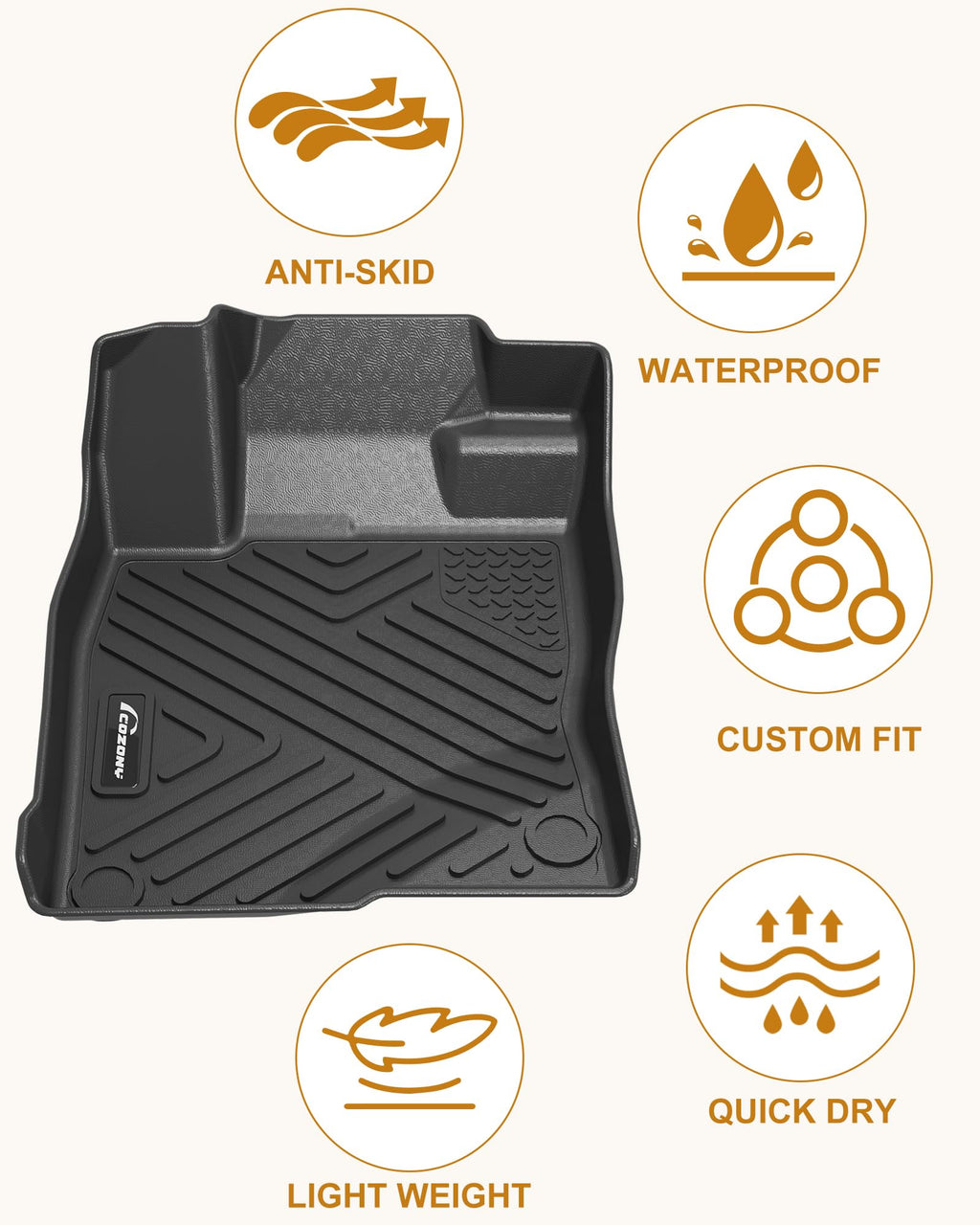 Garvee Floor Mats TPE All Weather Accessories Custom Fit For 2014-2018 Mazda 3 Front & Rear Black