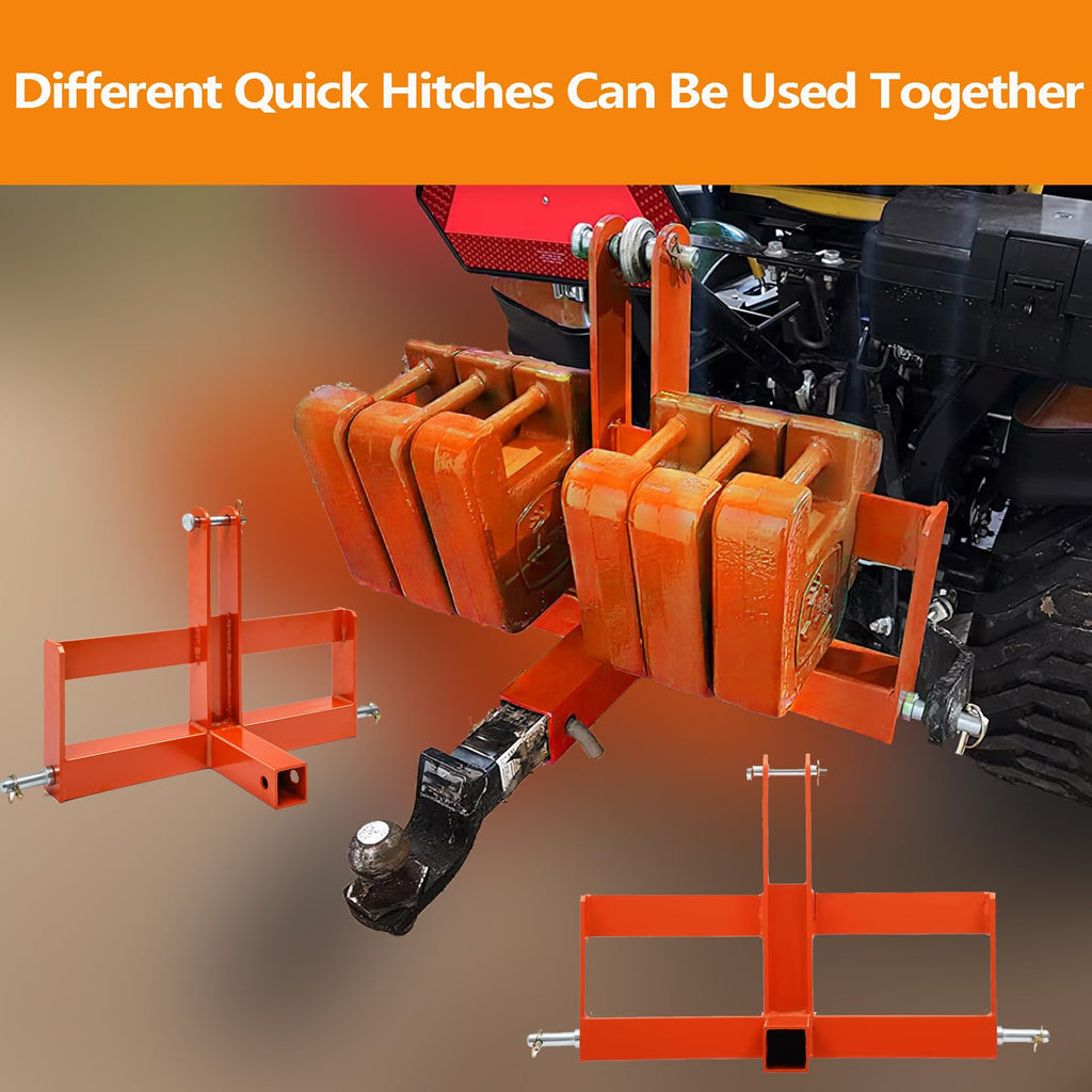 Garvee 3 Point Hitch Receiver for Cat 1 Tractors, 3 Point Quick Hitch with 2" Receiver Drawbar Attachments & Suitcase Weight Brackets for Category 1
