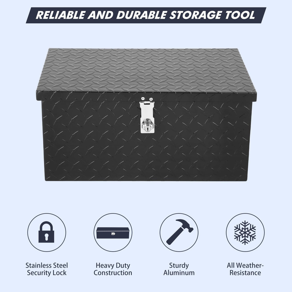 Garvee 20 Inch Truck Bed Tool Box: Heavy Duty Aluminum with Sliding Shelf, Diamond Plate Toolbox for Pick Up Truck RV Trailer, Storage with Side Handle, Lock and Keys - Black